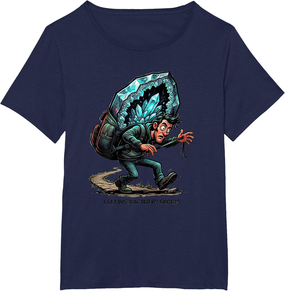 Women's I Get Distracted By Geodes Funny Rock Collector Geode Hunter T-Shirt - Navy Blue