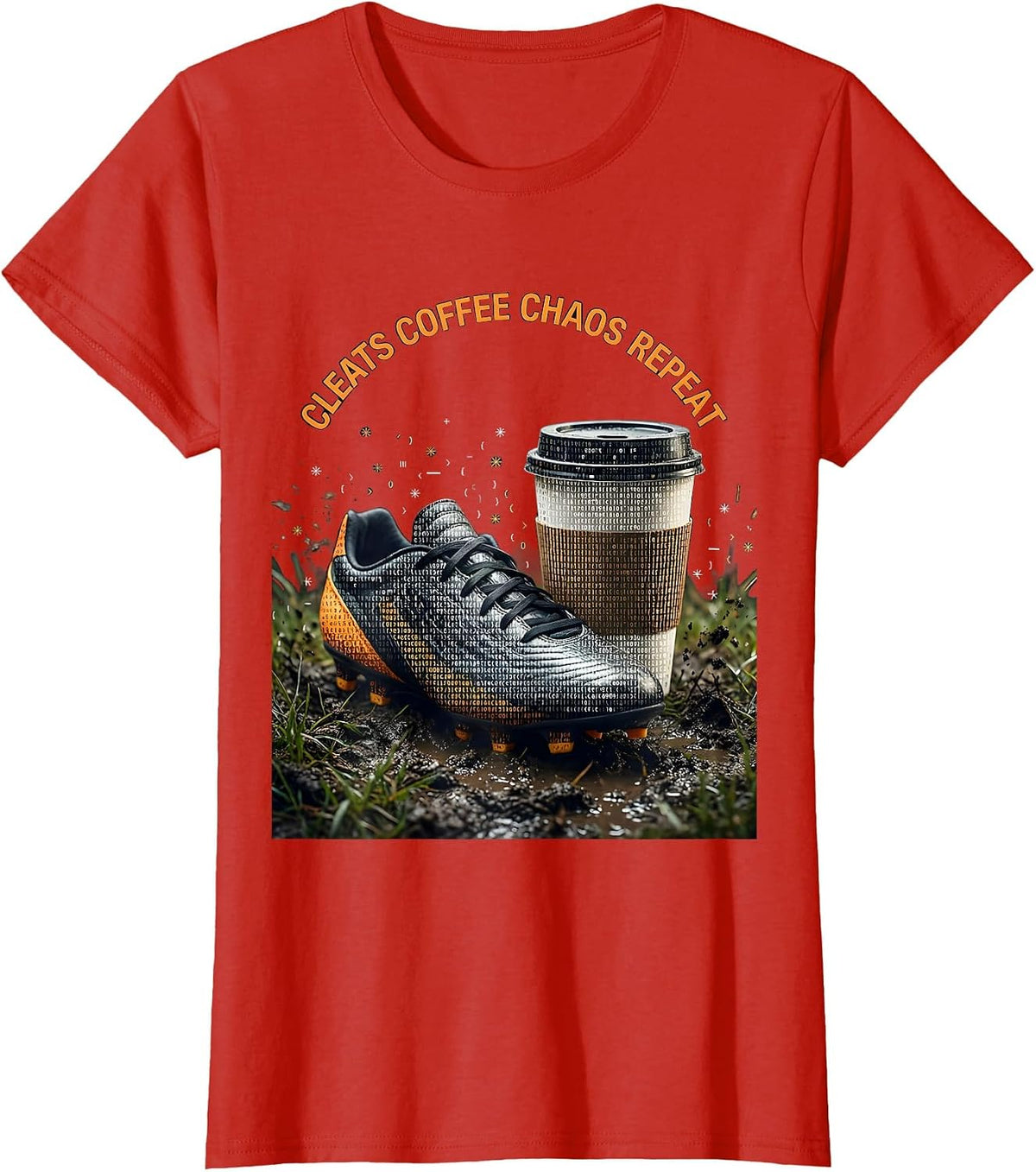Cleats Coffee Chaos Repeat Soccer Dad Design T-Shirt - Red