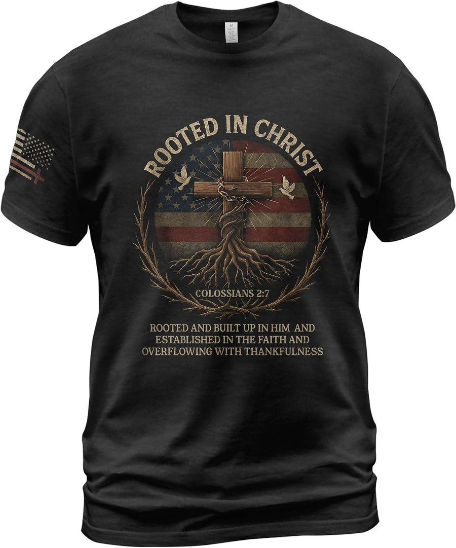 Rooted in Christ Shirt, Christian Shirt Men, Jesus Tee 1 - Ds02-black