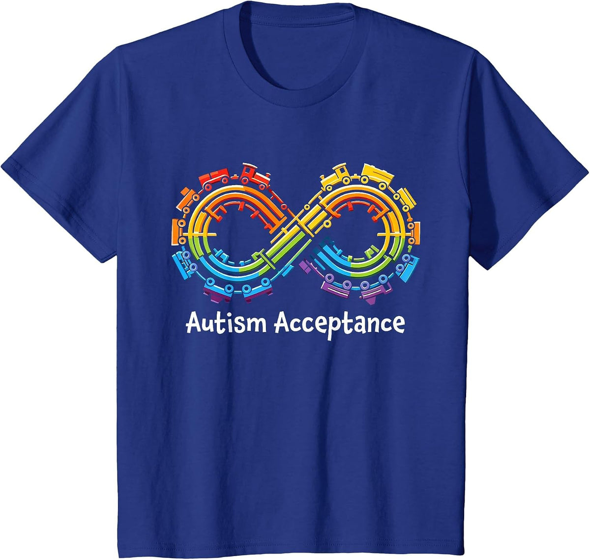 Autism Infinity Acceptance Train Autism Awareness Rainbow T-Shirt - Royal Blue