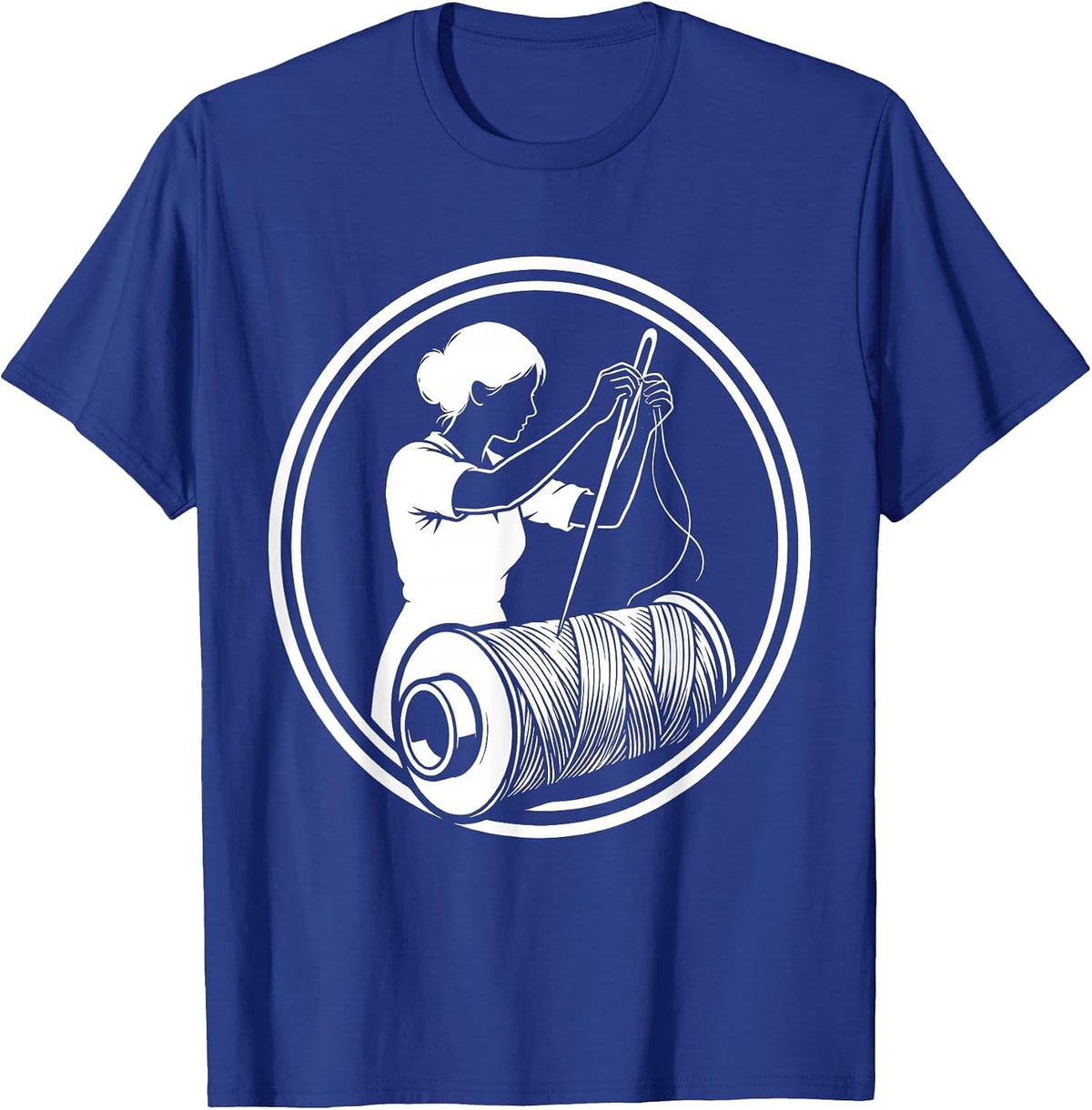 Labor Day Seamstress Needle and Spool Illustration T-Shirt - Royal Blue
