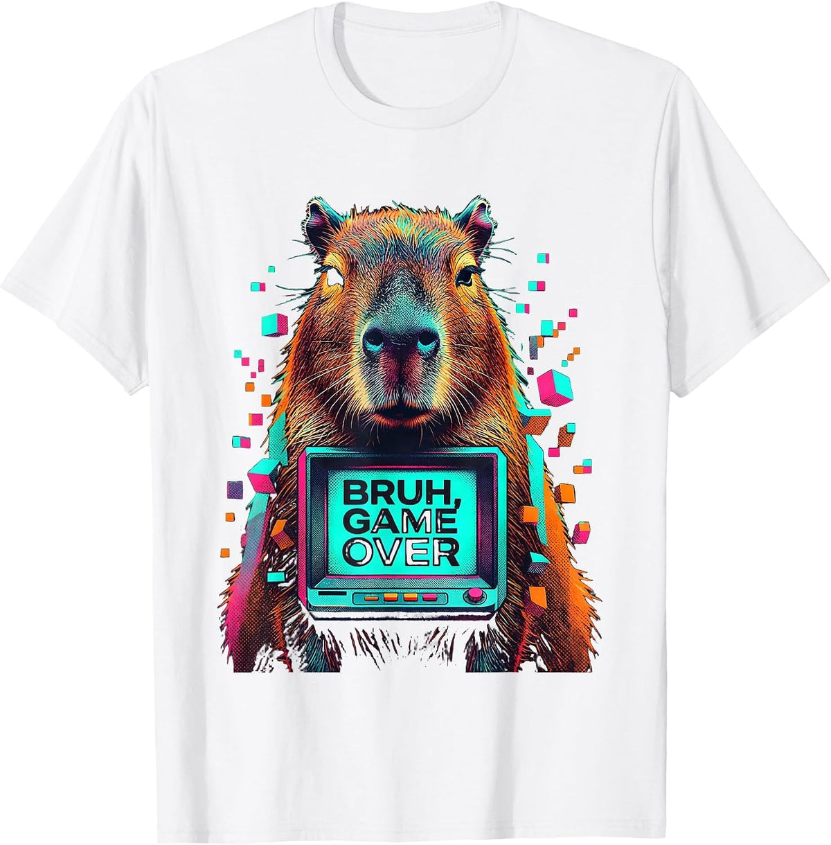 Men's Bruh Game Over Risograph Capybara Gamer Humor T-Shirt - White