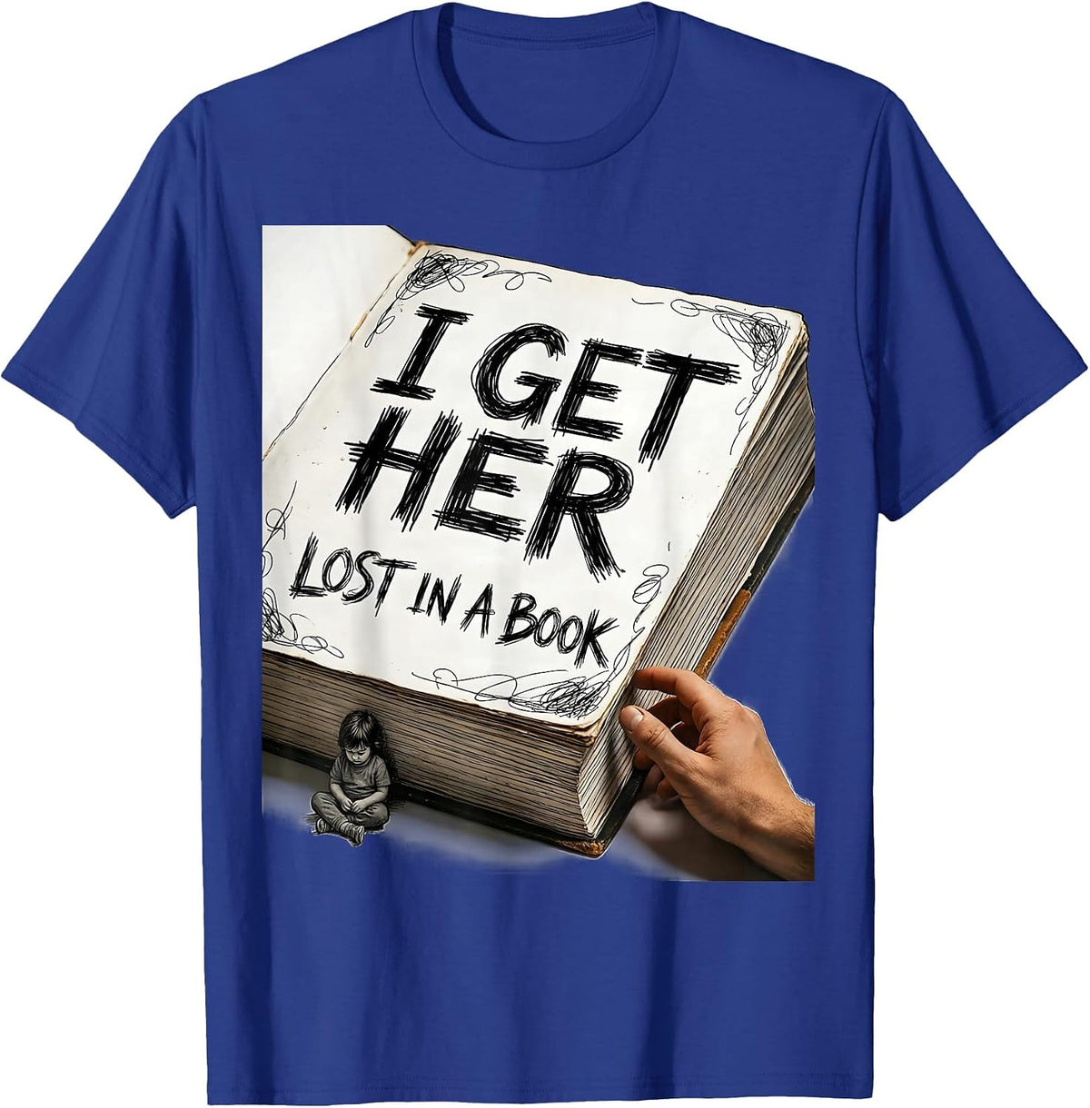 Men's I Get Her Lost In A Book Hand-Sketched Paraeducator T-Shirt - Royal Blue