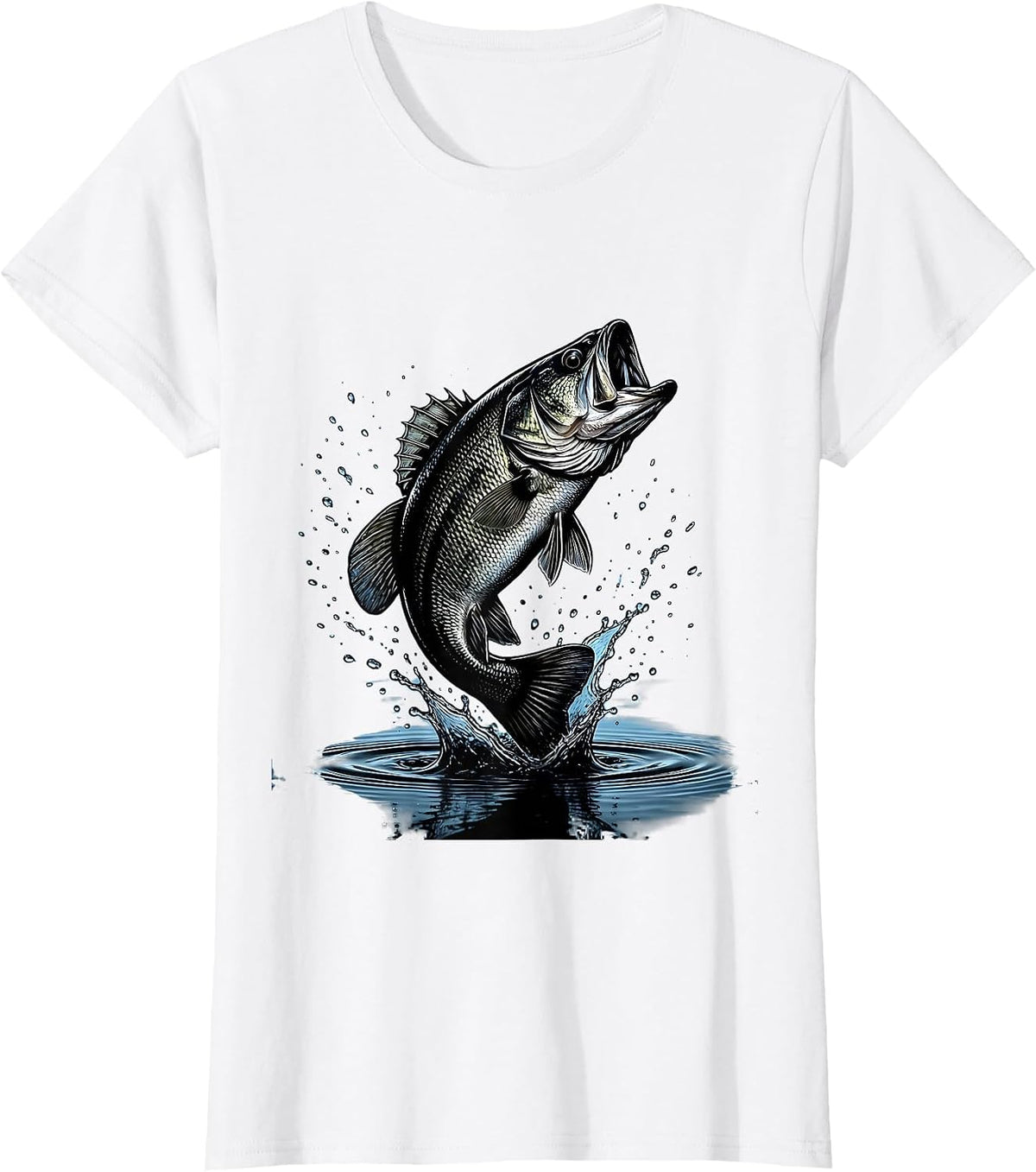 Largemouth Bass Leaping From Water Fishing Design T-Shirt - White