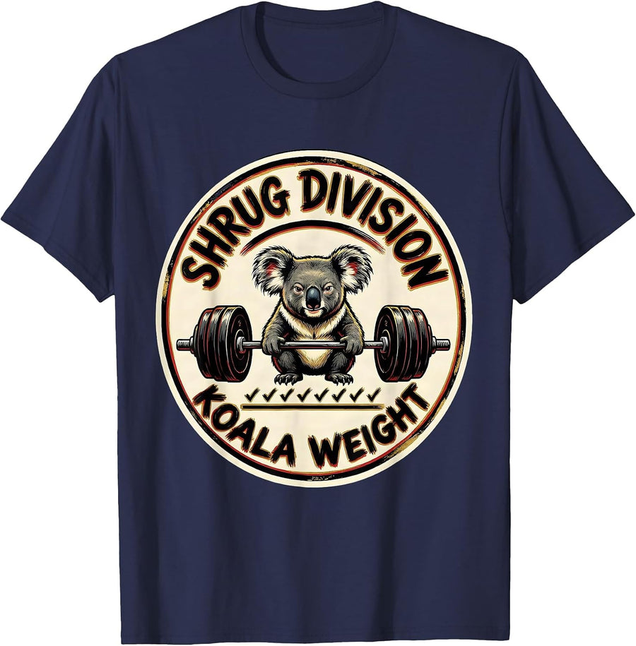 Shrug Division Koala Weight Funny Gym Animal Pun Workout T-Shirt - Navy Blue