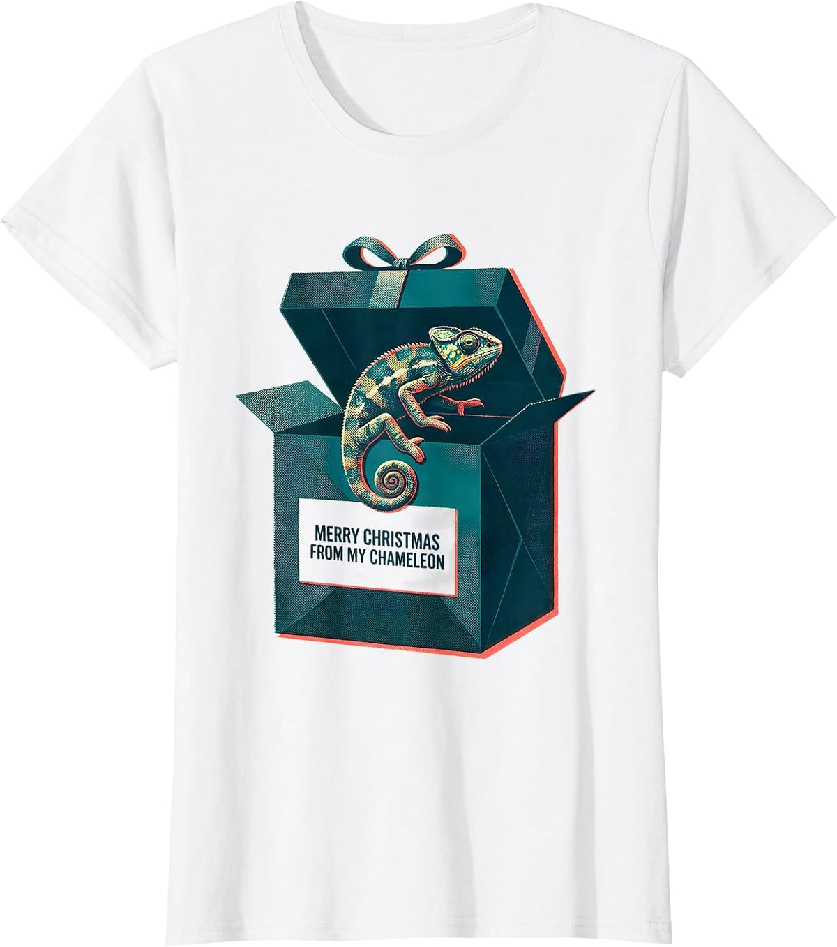 Merry Christmas From My Chameleon Risograph Reptile Keeper T-Shirt - White