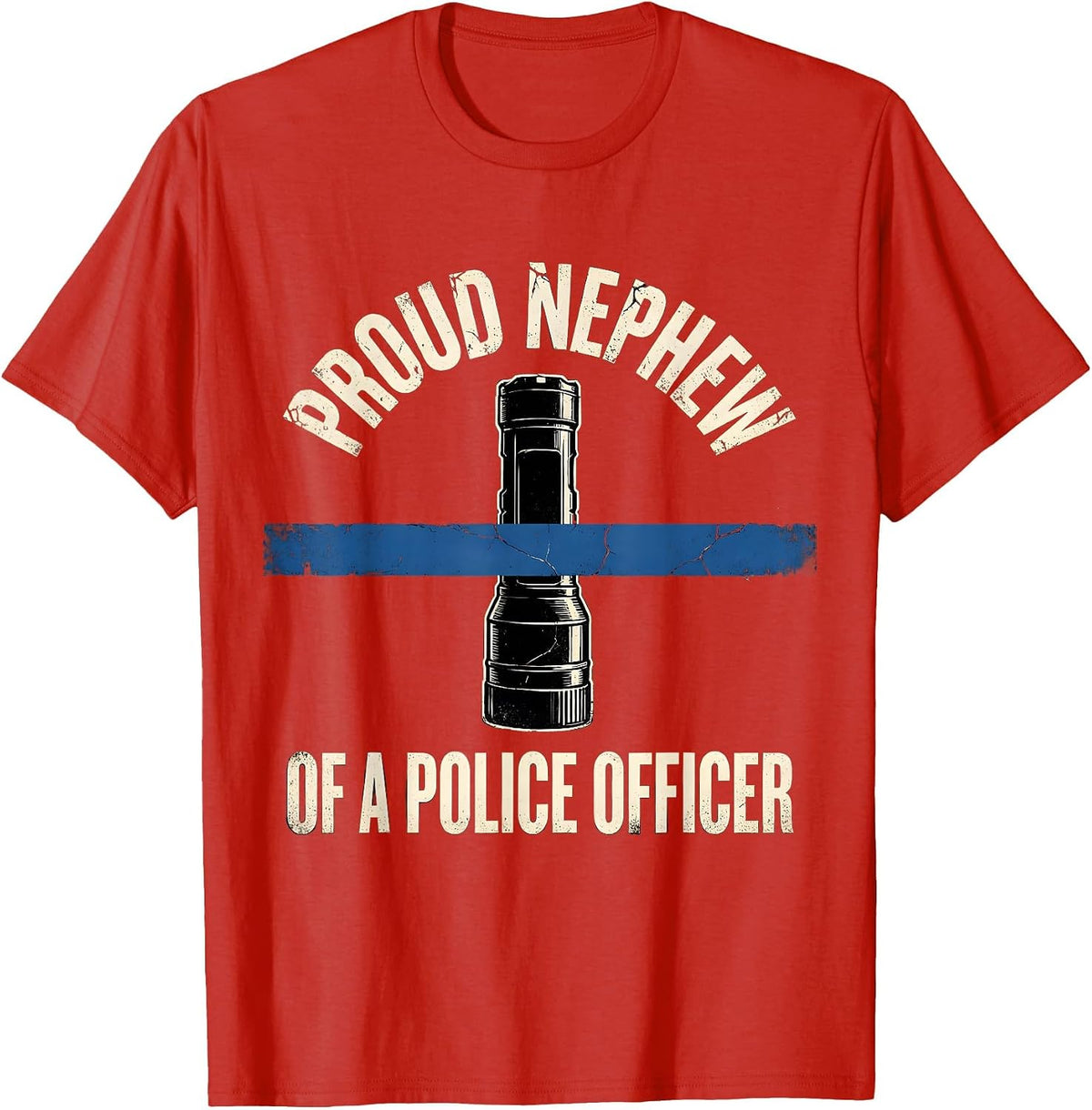 Men's Proud Nephew Of A Police Officer Distressed Thin Blue Line T-Shirt - Red