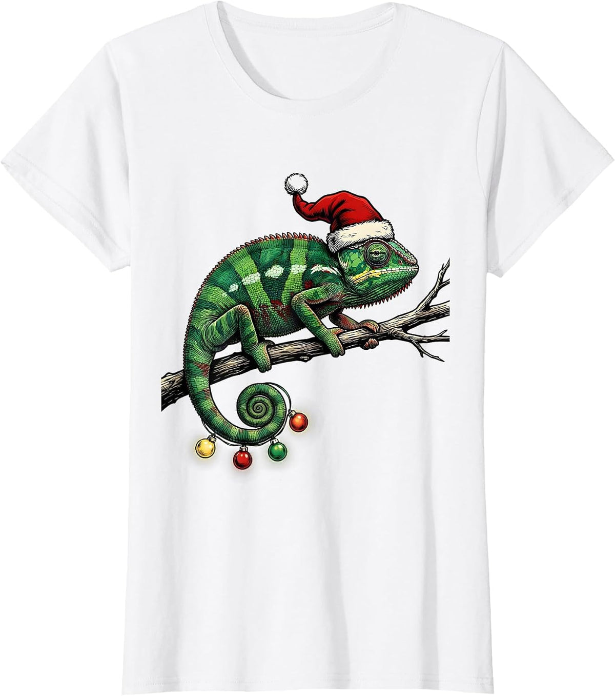 Women's Chameleon Santa Hat Animal Lover Christmas Humor T-Shirt - White