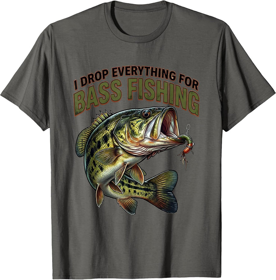 I Drop Everything For Bass Fishing Funny Distressed Bass T-Shirt - Asphalt Grey