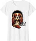 Women's Cav's Head Butler Cartoon Cavalier King Charles Spaniel Ruby T-Shirt - White
