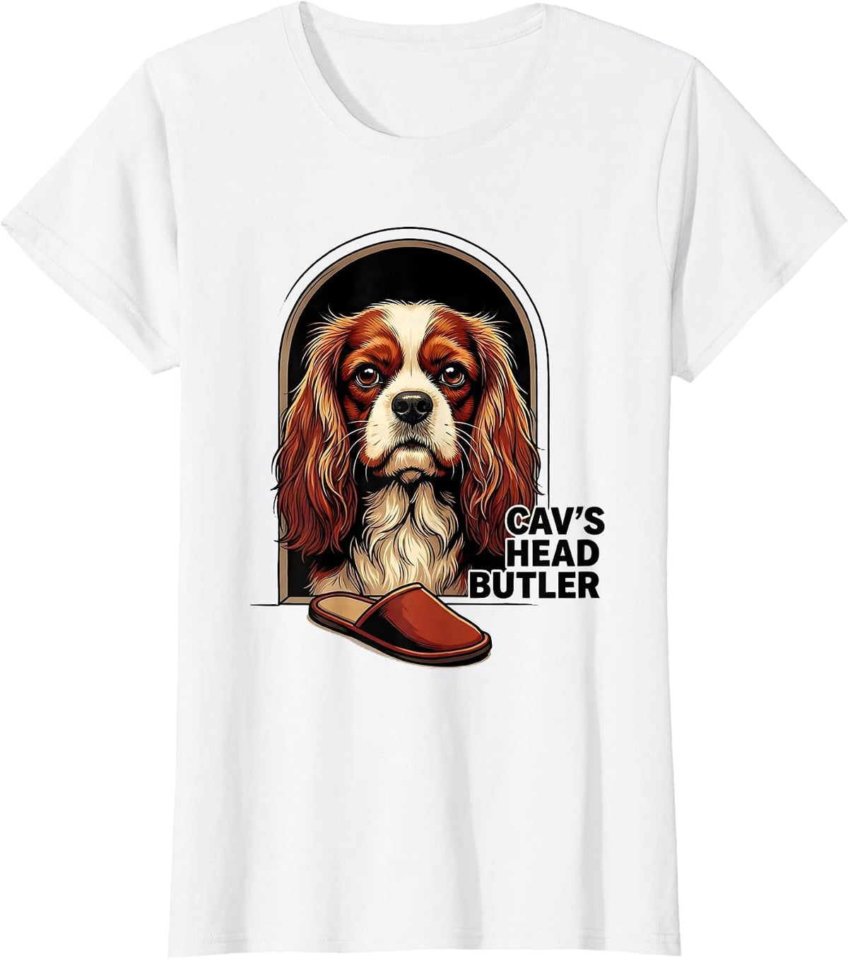 Women's Cav's Head Butler Cartoon Cavalier King Charles Spaniel Ruby T-Shirt - White