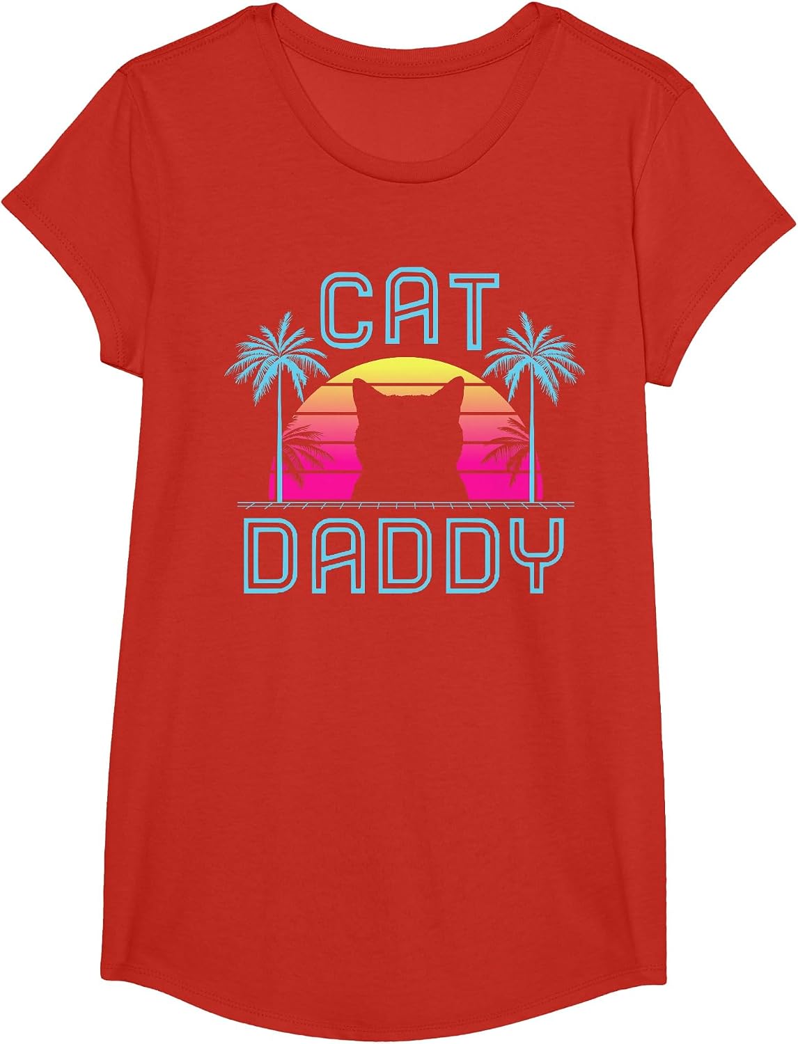 Cat Daddy Dad Fathers Day Retro Summer cat papa T-Shirt - Girls Red