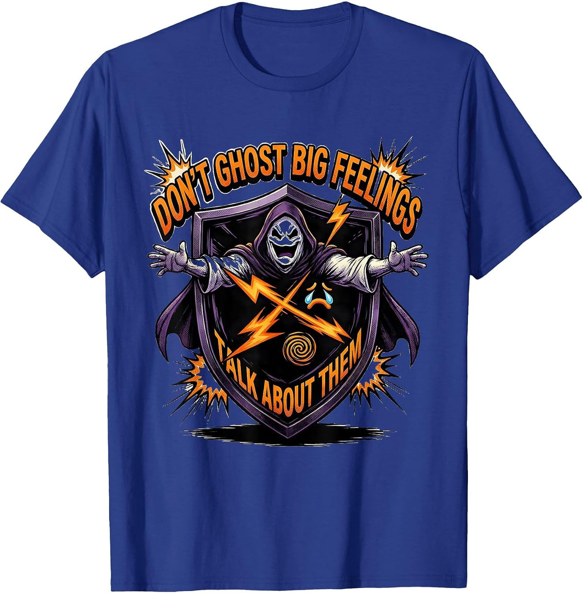 Men's Don't Ghost Big Feelings Talk About Them Comic T-Shirt - Royal Blue