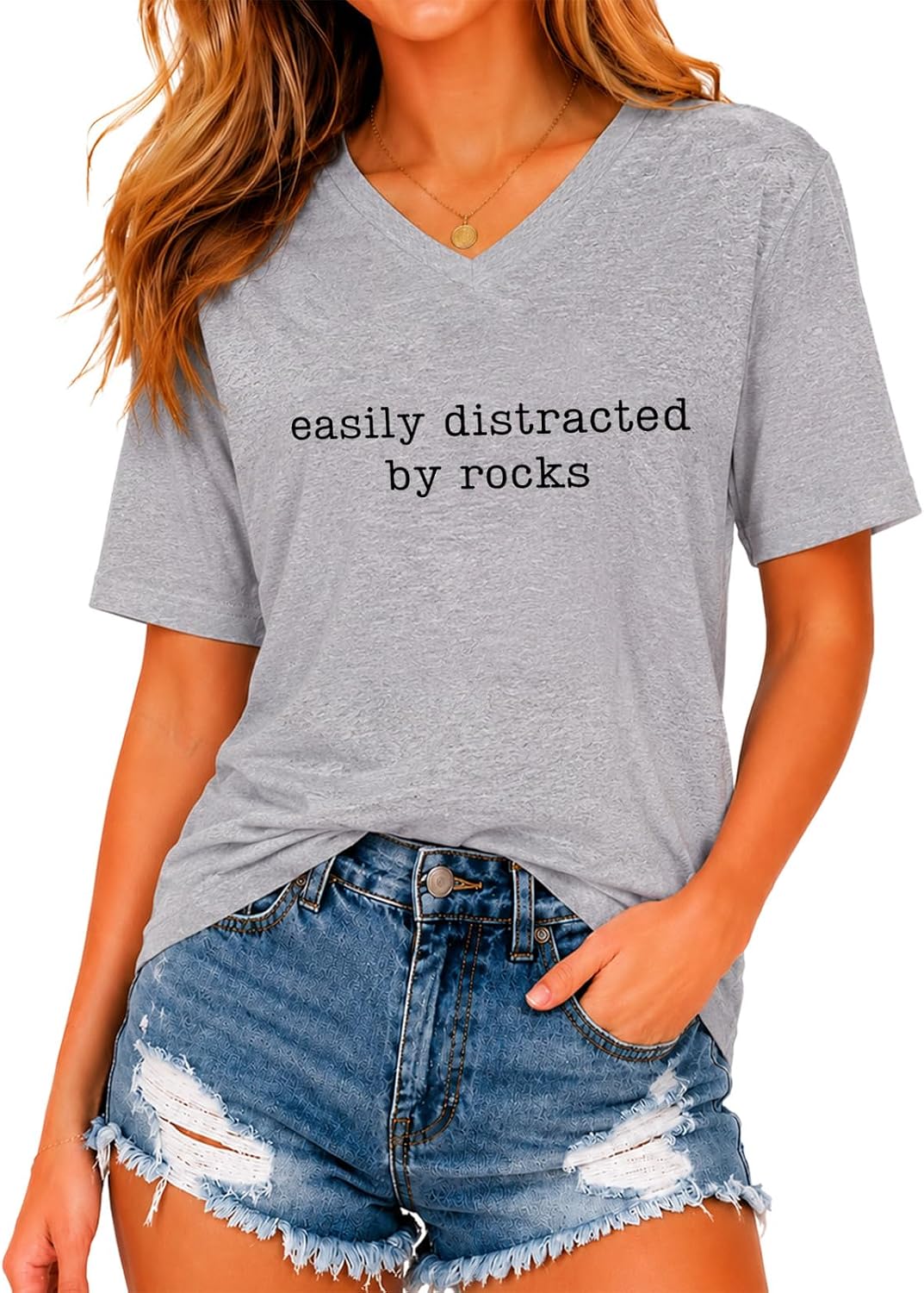 Easily Distracted By Rocks Shirt,Easily Distracted T-Shirt,Rocks Shirt - V-neck V-grey