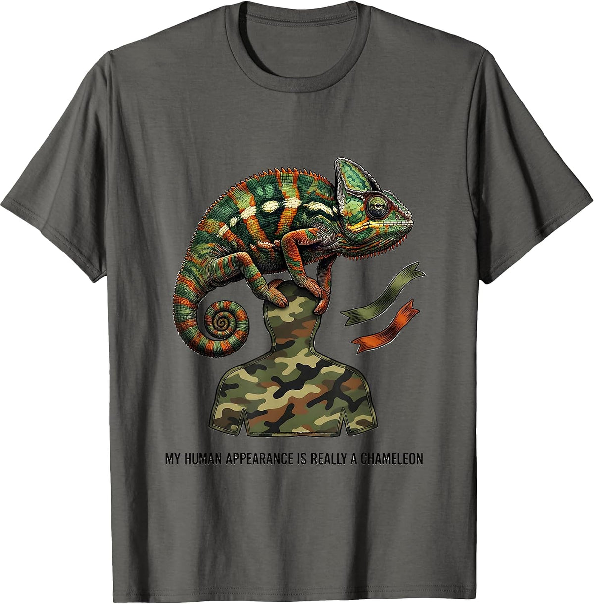 My Human Appearance Is Really A Chameleon Funny T-Shirt - Asphalt Grey
