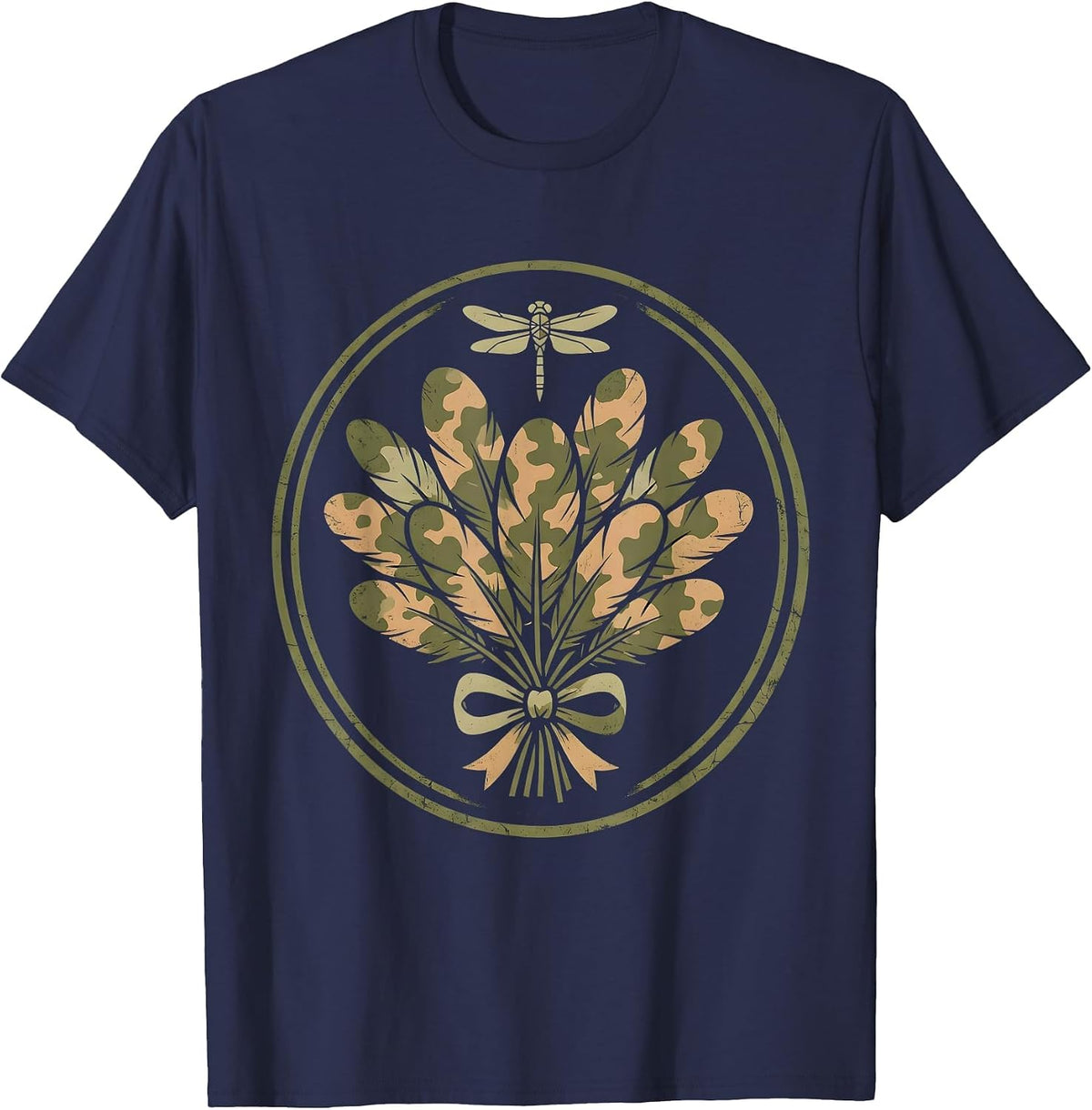 Men's Wild Turkey Feathers Forest Camouflage Design T-Shirt - Navy Blue
