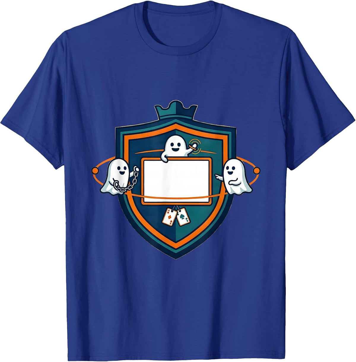 Men's Shield Ghost Behavior Clinician Halloween Boo Crew T-Shirt - Royal Blue