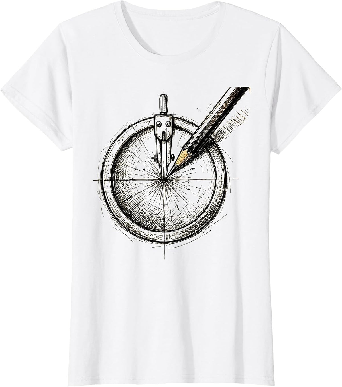 Women's Compass Drawing a Perfect Circle Graphic T-Shirt - White