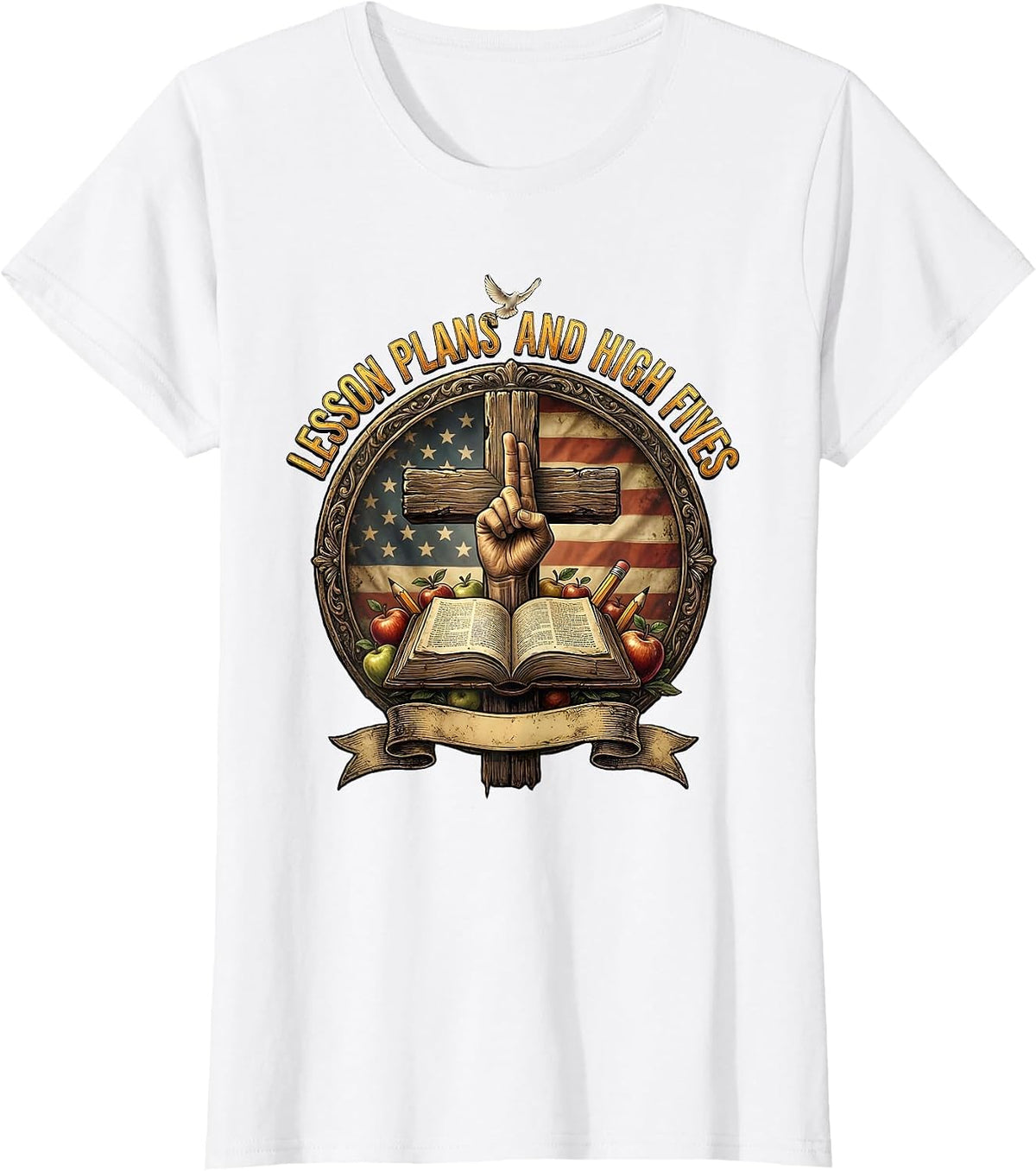 Lesson Plans and High Fives Teacher Design T-Shirt - White