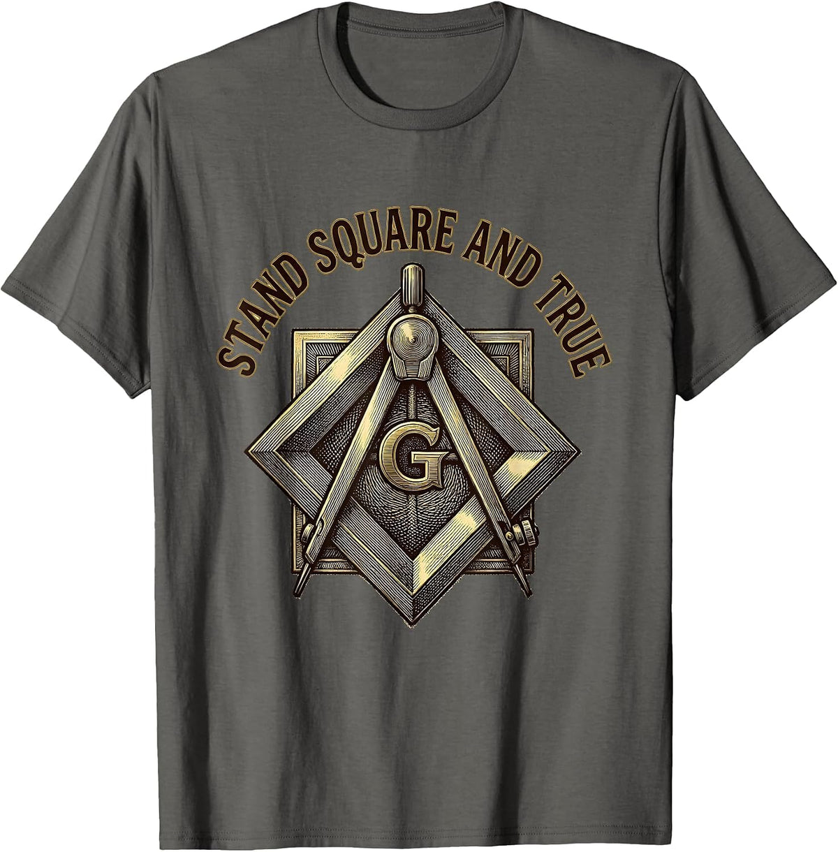 Men's Stand Square And True Freemason Square And Compass Masonic T-Shirt - Asphalt Grey