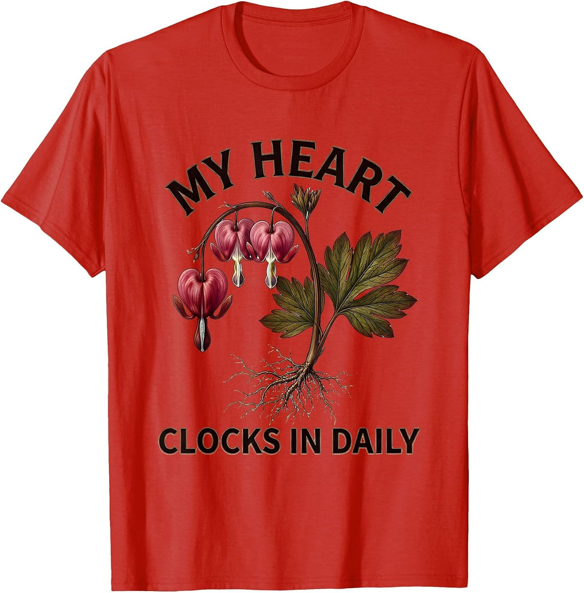 Men's My Heart Clocks In Daily Social Worker Design T-Shirt - Red