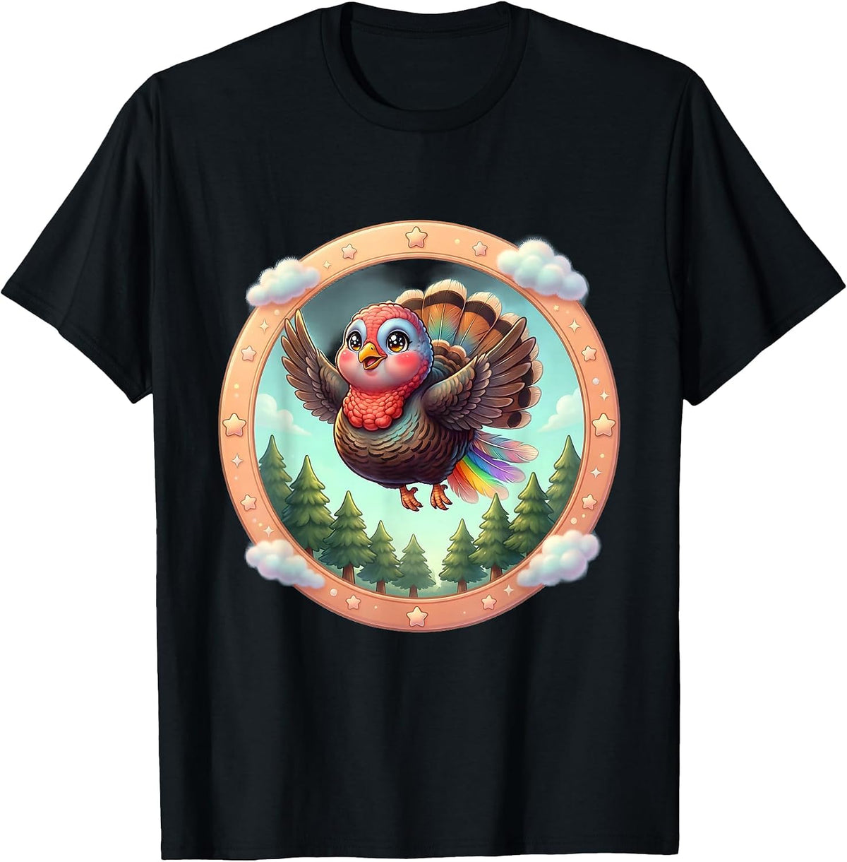 Men's Wild Turkey in Flight Over Pine Trees Graphic T-Shirt - Black