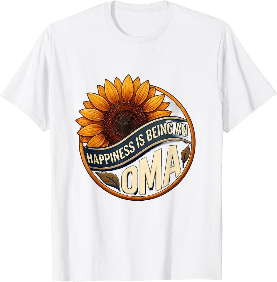 Men's Happiness Is Being An Oma Sunflower Mother's Day Grandma T-Shirt - White