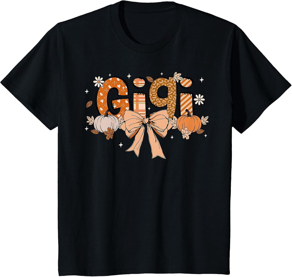 Gigi Pumpkin Fall Coquette Bow Thanksgiving Mom Women T-Shirt - Black