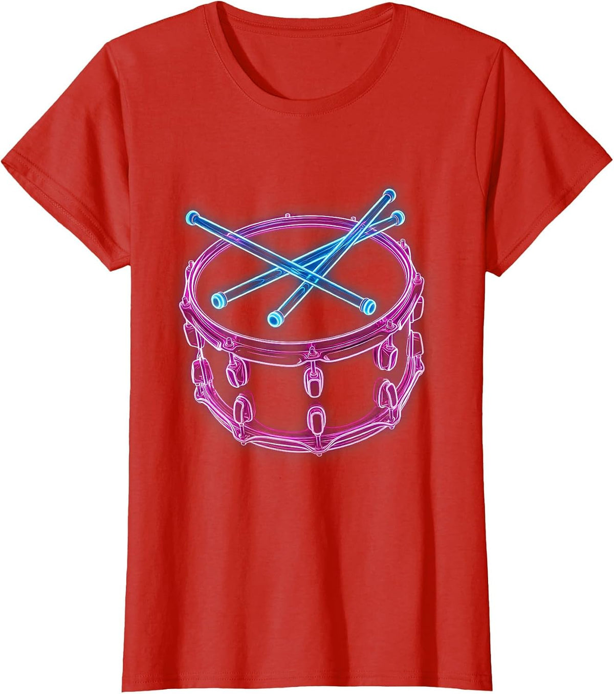 80s Rock Drummer Crossed Drumsticks Snare Drum T-Shirt - Red