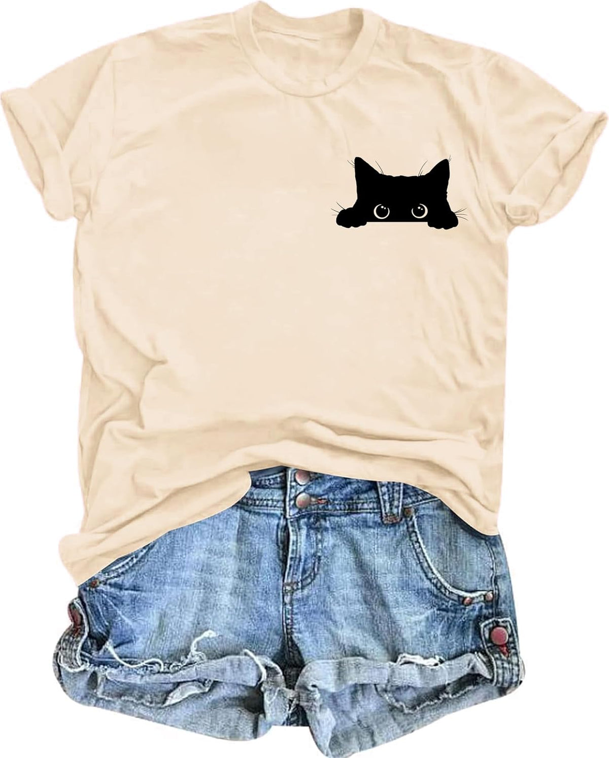 Cat Shirts for Women Funny Black Cat Tshirt Cat Mom Shirt - Beige