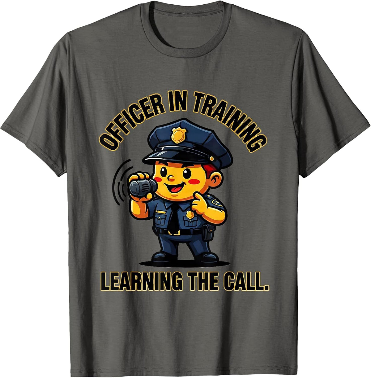 Men's Officer In Training Learning The Call Cartoon Police Officer T-Shirt - Asphalt Grey