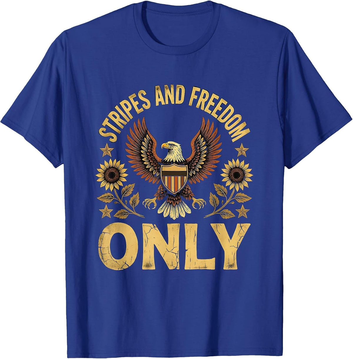 Stripes and Freedom Patriotic USA Design T-Shirt - Royal Blue