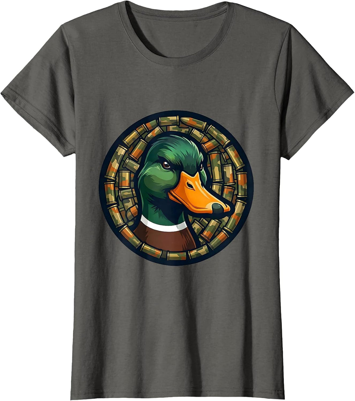 Women's Duck Camo Shotgun Shell Pattern Graphic Tee T-Shirt - Asphalt Grey