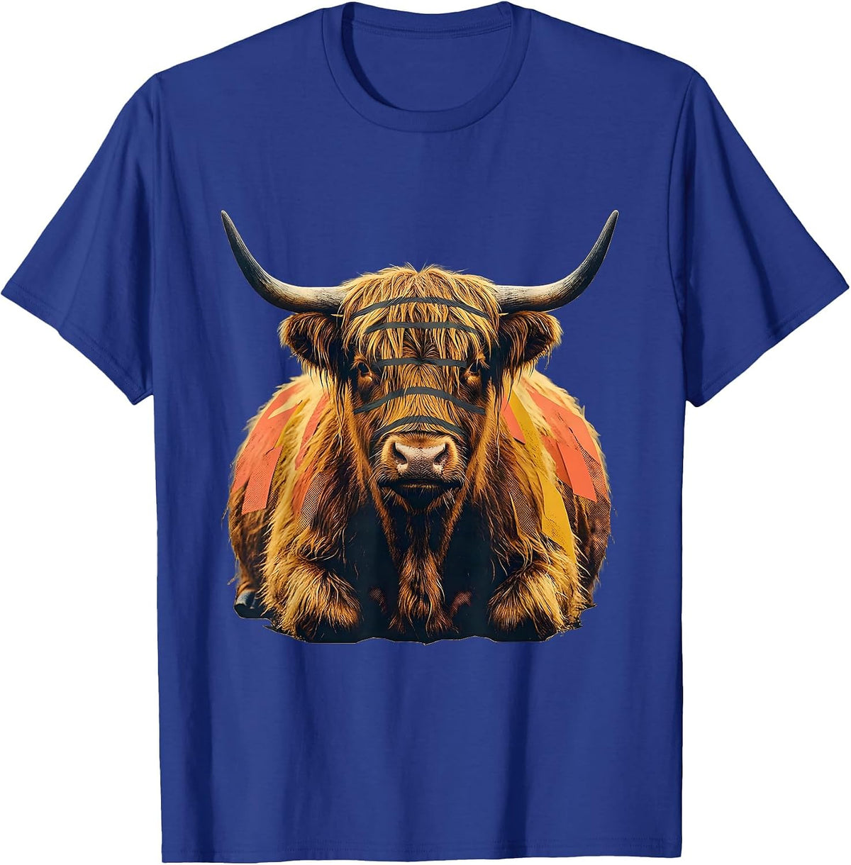 Men's Compact Highland Cow Midcentury Modern Animal Lover Humor T-Shirt - Royal Blue