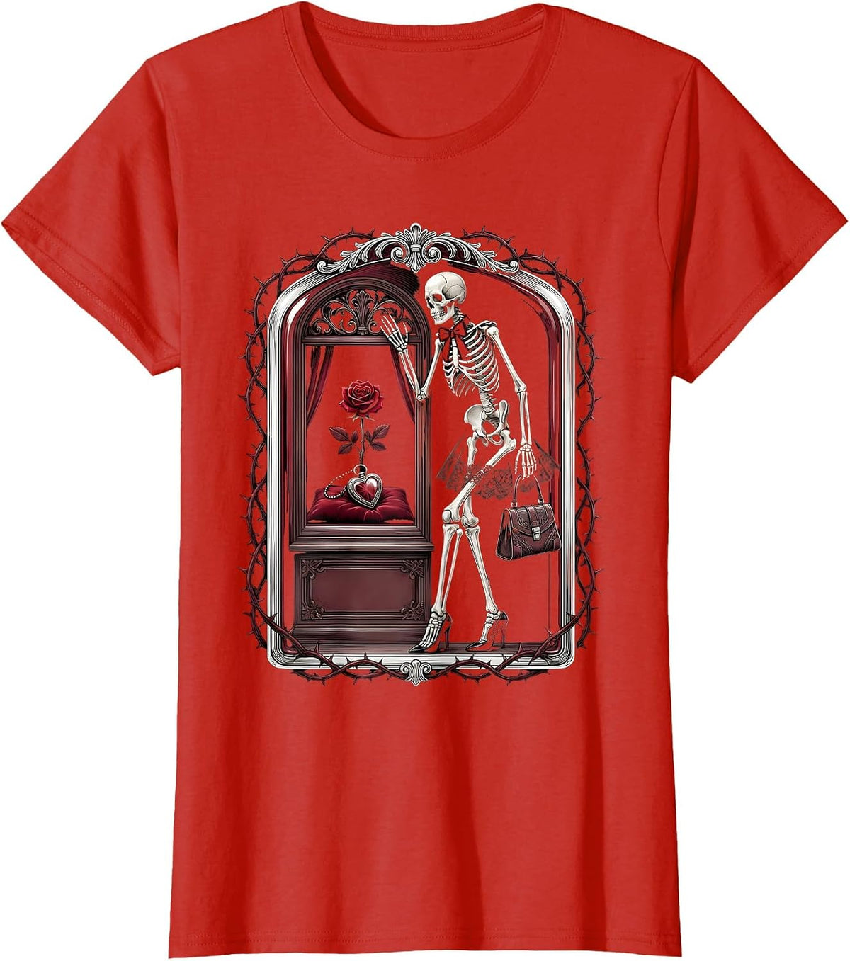 Women's Boo-Jee Skeleton Designer Heels Window Shopping T-Shirt - Red