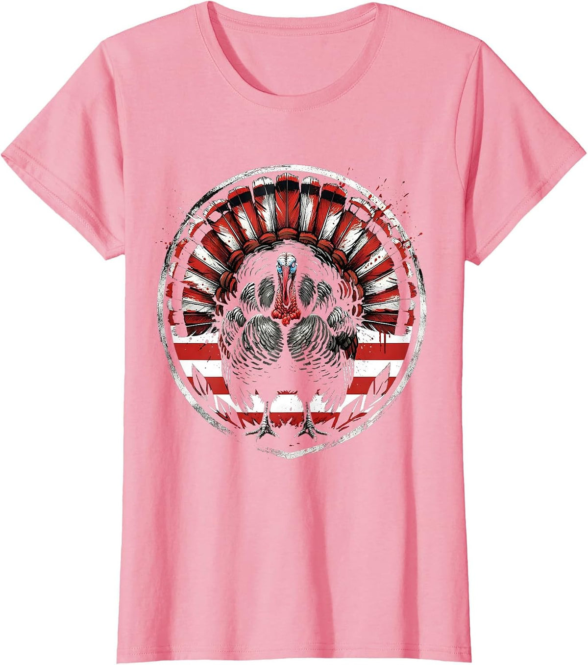Women's Camo Turkey Strut Autumn Leaves Wildlife Design T-Shirt - Pink