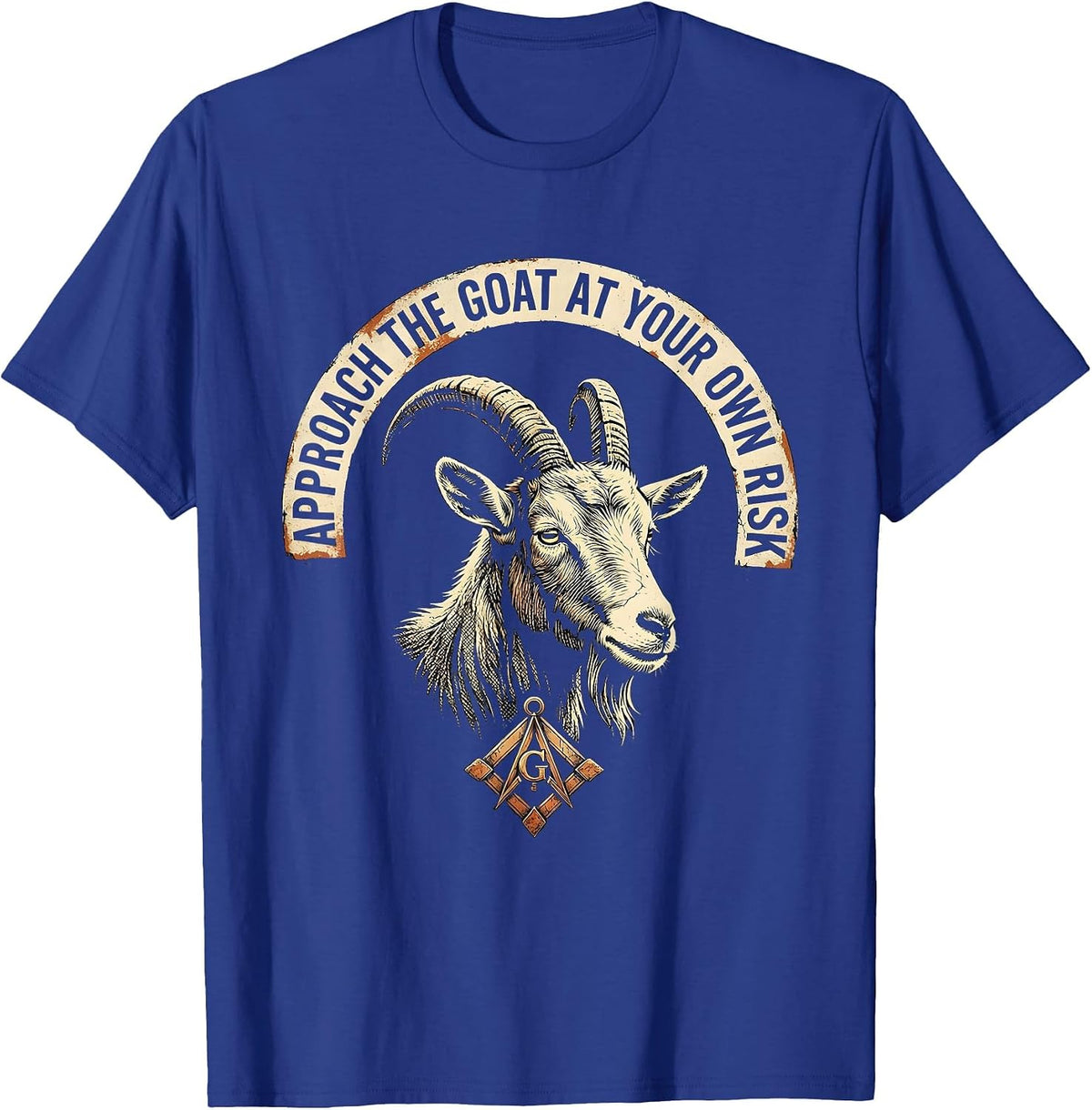 Approach The Goat At Your Own Risk Distressed Freemason T-Shirt - Royal Blue