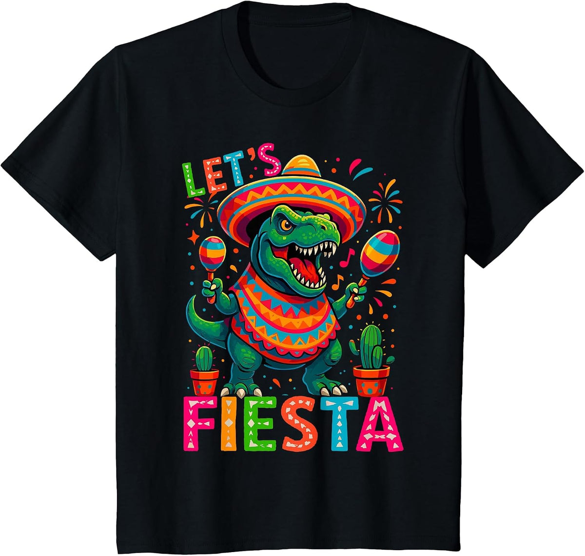 Let's Celebrate Fiesta Mexican Trex Dino Cinco De Mayo T-Shirt - Black