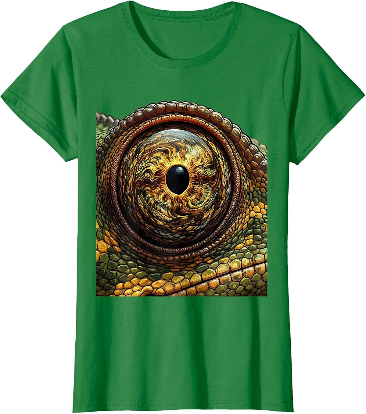 Women's Chameleon Eye Close-Up Swirling Iris Art Design T-Shirt - Kelly Green