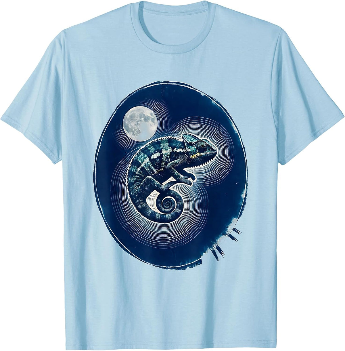 Men's Night Sky Chameleon Cyanotype Animal Lover Gift T-Shirt - Baby Blue