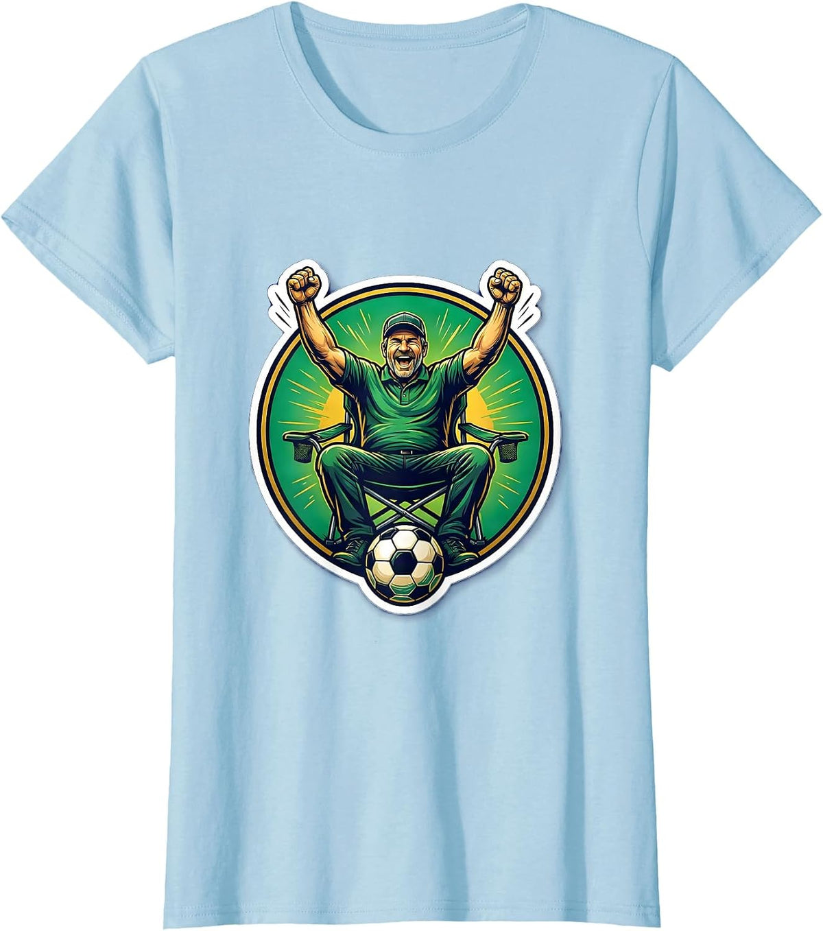 Soccer Dad Cheering From Sideline Chair Graphic T-Shirt - Baby Blue