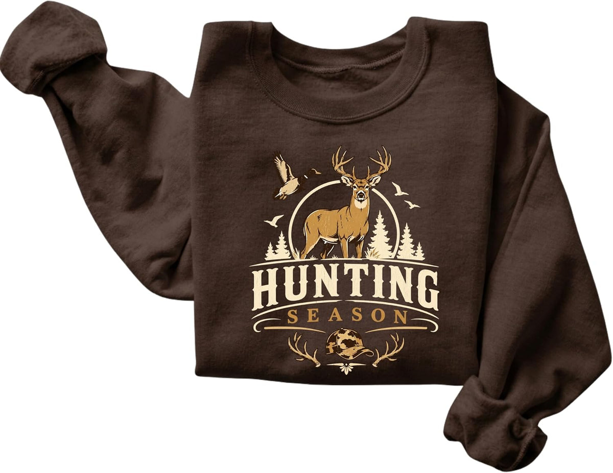 FITIN Hunting Season Whitetail Deer Duck Outdoors Graphic Sweatshirt - Brown