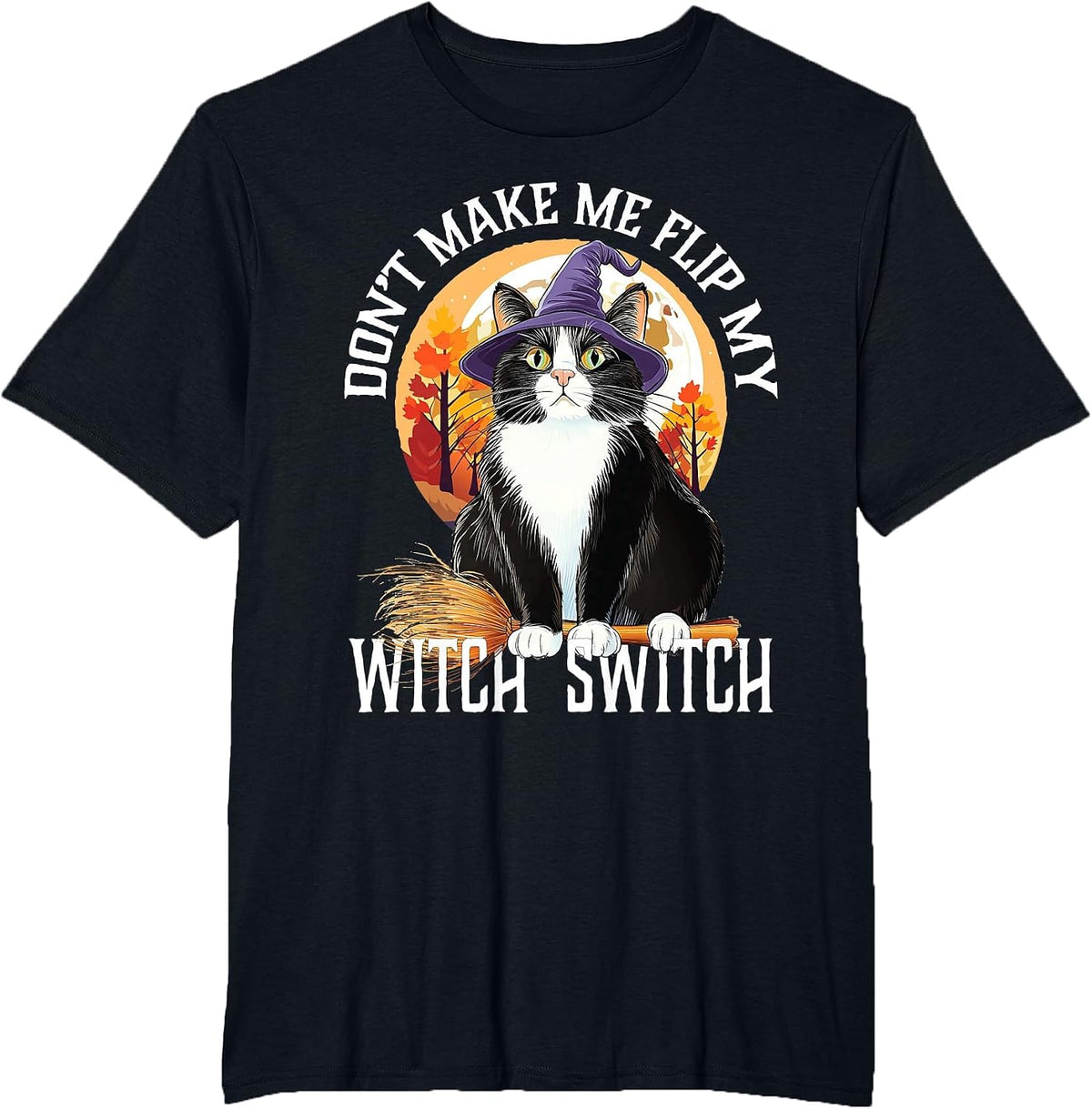 Tuxedo Cat Halloween Lazy Costume Switch My Witch Switch T-Shirt - Black