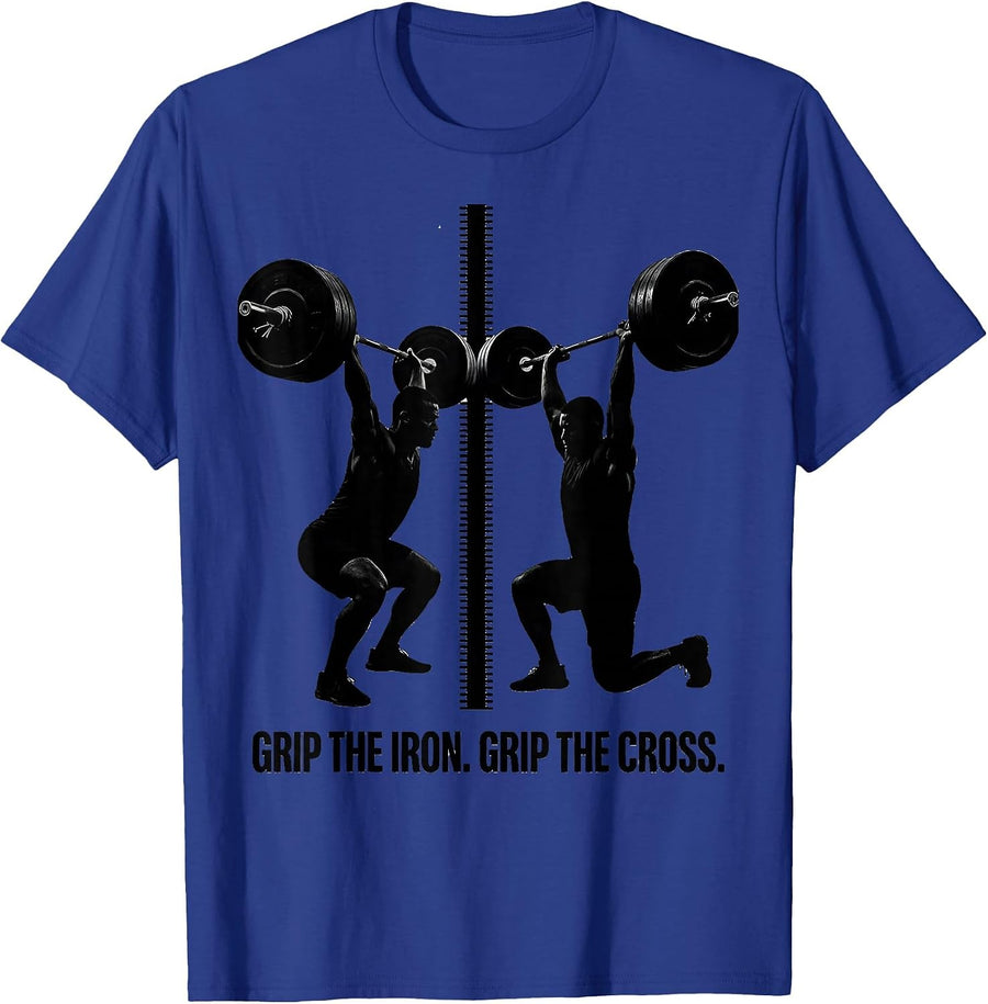 Grip The Iron. Grip The Cross. Christian Gym Humor T-Shirt - Royal Blue