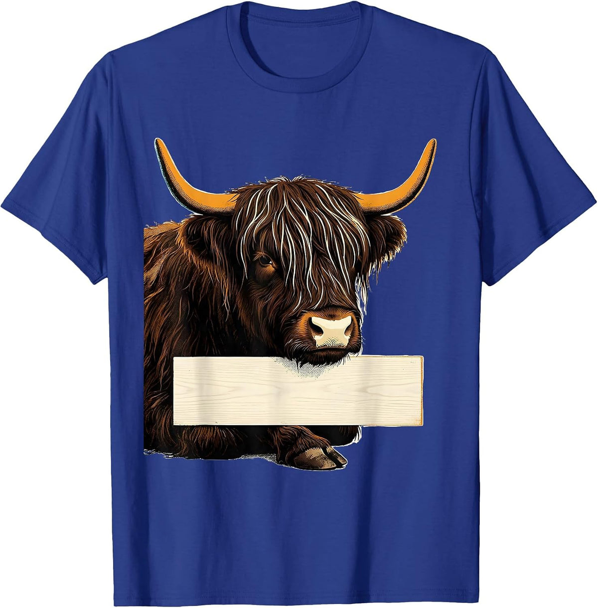 Highland Cow Wood Type Letterpress Funny Floral Cow Lover T-Shirt - Royal Blue