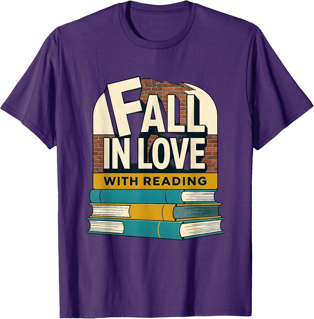 Men's Fall In Love With Reading Midcentury Modern Teacher Book T-Shirt - Purple
