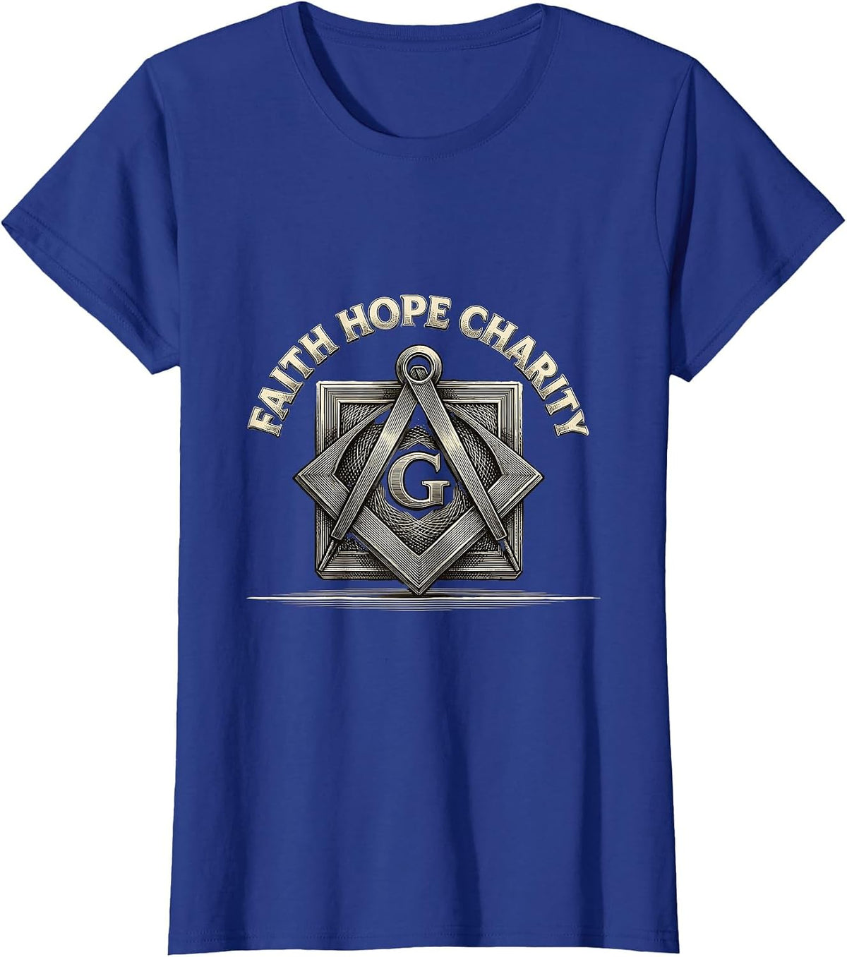 Women's Faith Hope Charity Crosshatch Masonic Square And Compass T-Shirt - Royal Blue