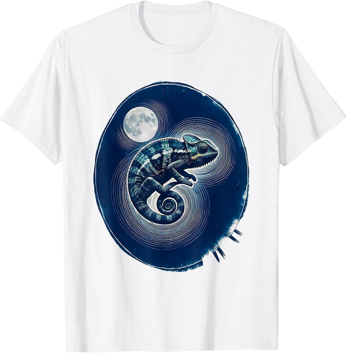 Men's Night Sky Chameleon Cyanotype Animal Lover Gift T-Shirt - White