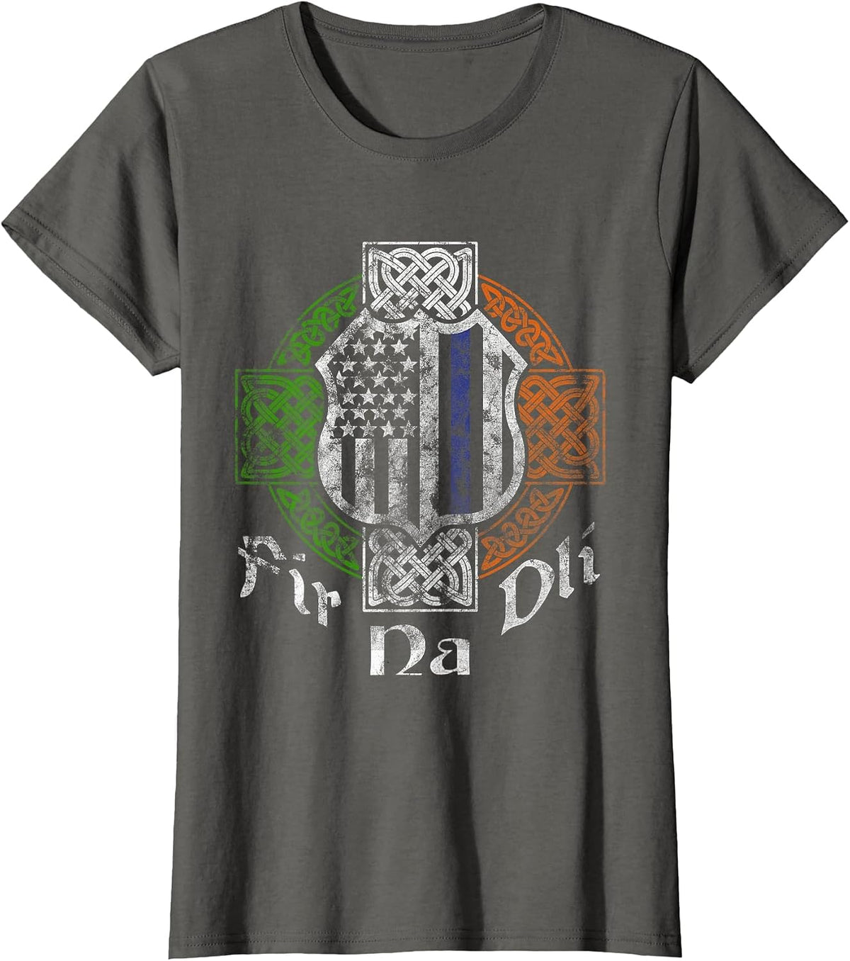 Thin Blue Line Shirt Fir Na Dli Celtic Cross Irish Police T-Shirt - Asphalt Grey