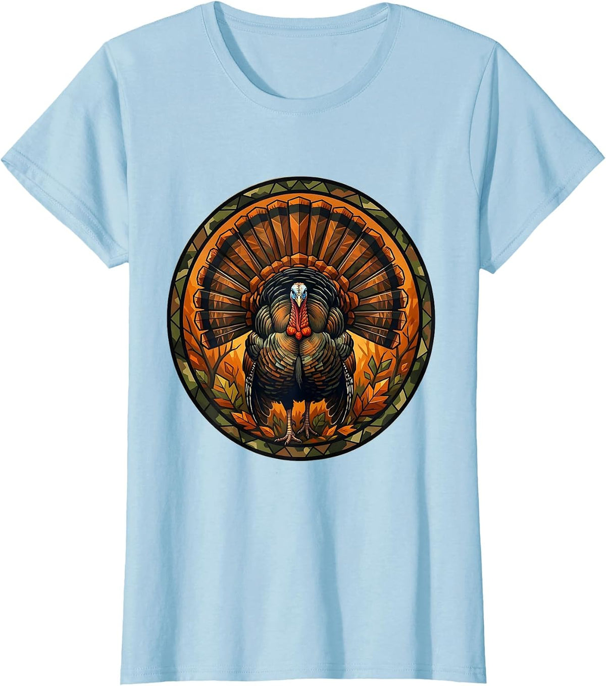 Wild Turkey Strutting Autumn Camo Hunting Design T-Shirt - Baby Blue